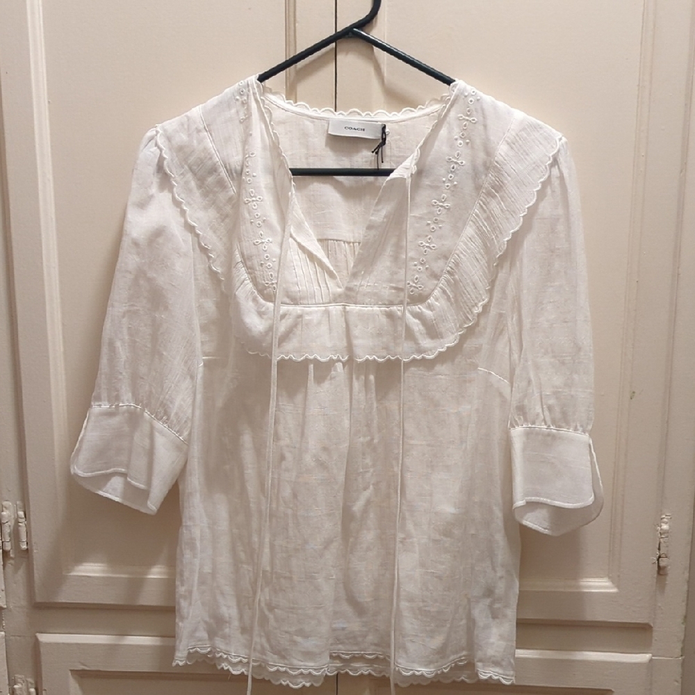 Coach White Blouse with Lace Accents